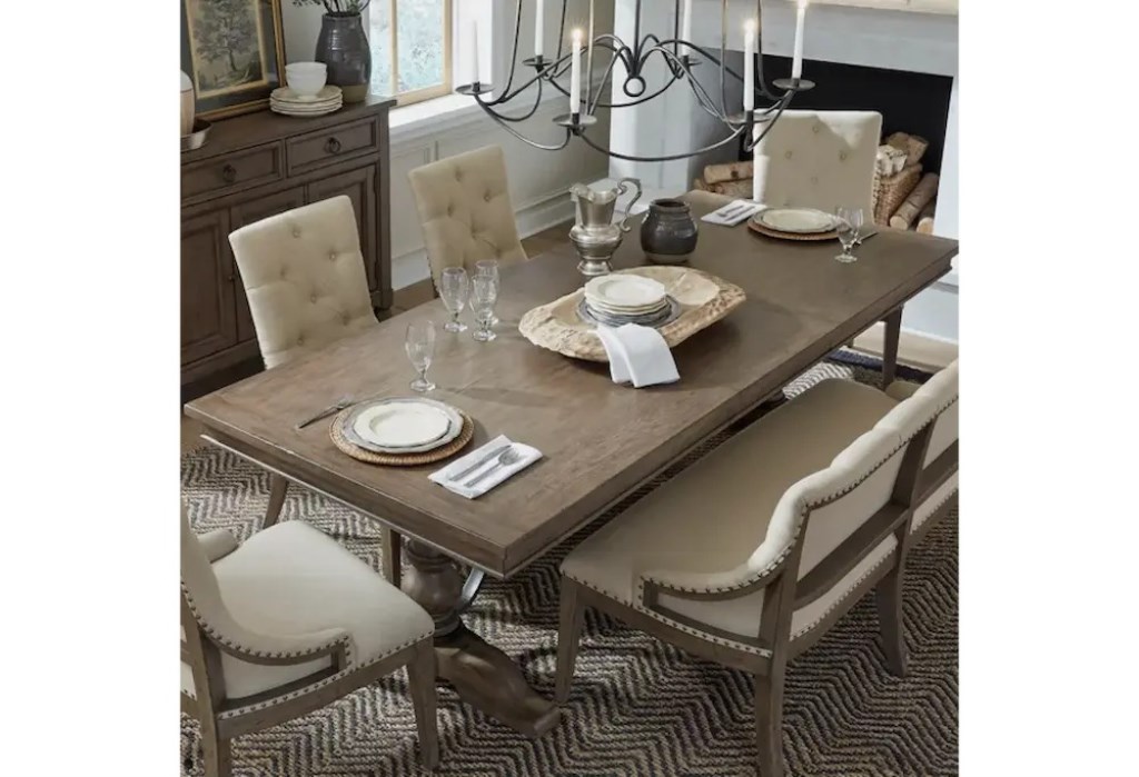 KAINE BROWN TRESTLE TABLE DINING SET - Image 2